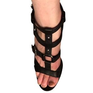 Nine West size 10 black cage heels front platform toe for comfort